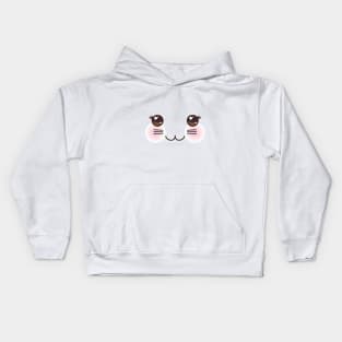 Kawaii funny cat muzzle with pink cheeks and big black eyes Kids Hoodie